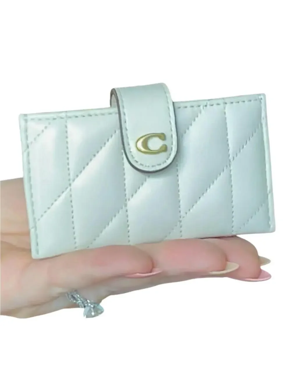 Coach Quilted Leather Accordion Card Holder Wallet in White - Picture 7 of 7